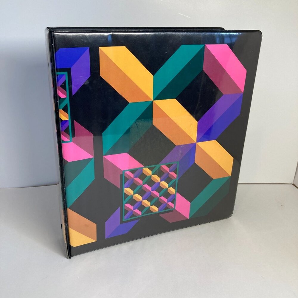 Vintage 90s 3 Ring Binder Geo Graphix Retro Color Pattern Stuart Hall USA